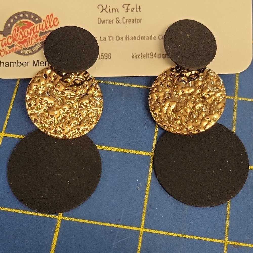 Trio Circle Black & Gold 2.5" Earrings